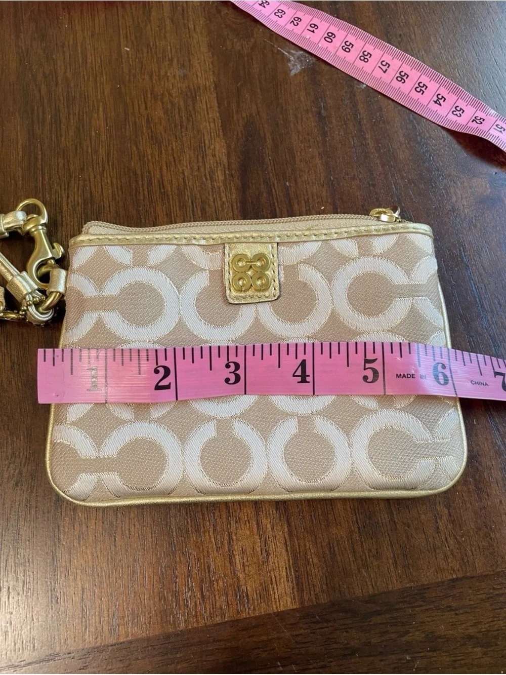 Coach OP Art Beige & Gold Wristlet Pouch